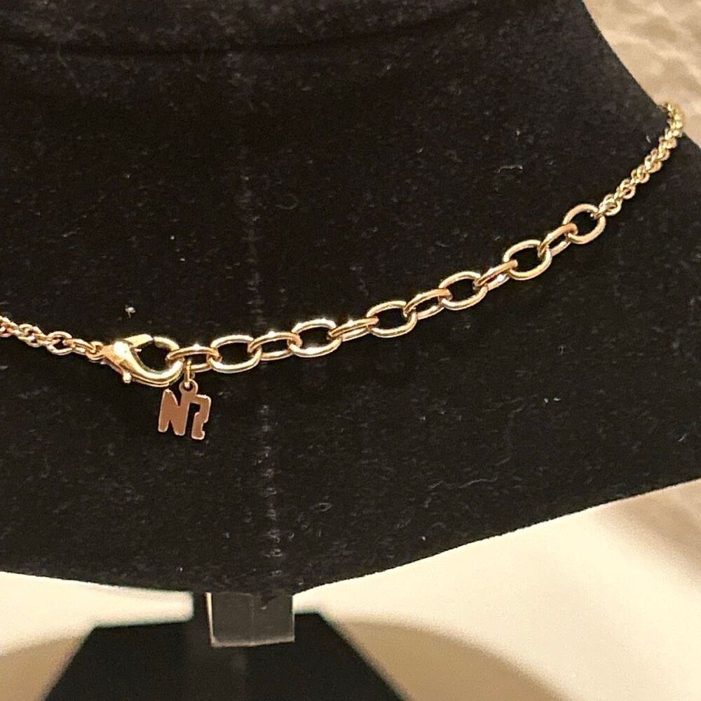 Vintage Nina Ricci Gold Plated Chain Necklace NR Logo Crystal Teardrop Pendant - Picture 5 of 8